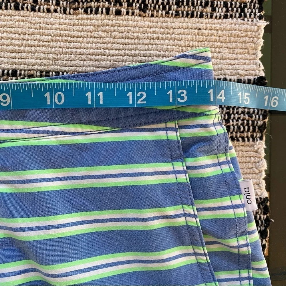 Onia Blue Green White Stripe The Calder Swim Shorts Trunks Small